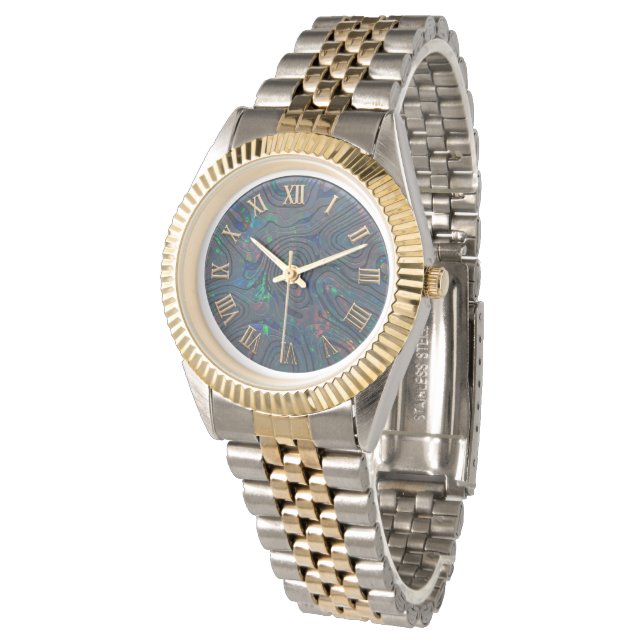 Two-Tone Bracelet Black Opal Style Dial Watch (Angled)