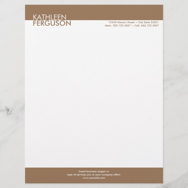 Two tone brown block border professional business personalized letterhead (Front)