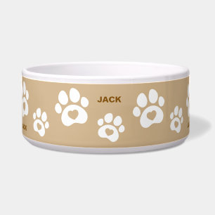 Two Tone Brown Dog Paw Print Personalised bowl