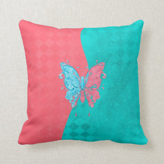 Two Tone Butterfly Pink and Teal Cushion