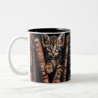 Two-Tone Ceramic Mug | Bengal Kitten Old Books