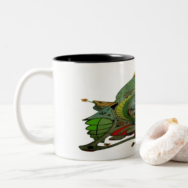 Two Tone Coffee Mug With Spaceship Art 1 B.1 (With Donut)