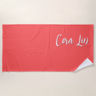 Two-Tone Coral Red Modern Custom Name Beach Towel
