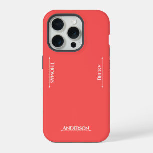 Two Tone Coral Red Rose White Three Texts iPhone 15 Pro Case
