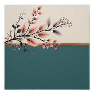 Two Tone Cream and Teal with Leaf detail Poster