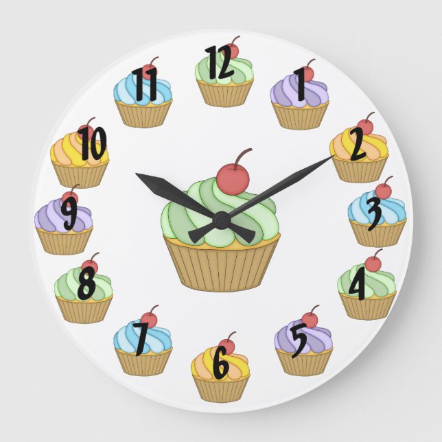 Two Tone Cupcakes Large Clock (Front)