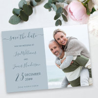 Two-Tone Dusty Blue Custom Photo Save the Date