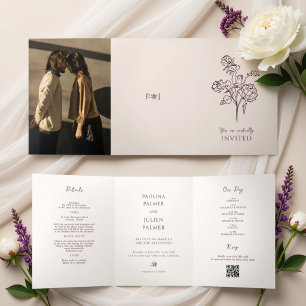 Two-Tone   Elegant Floral Wedding Tri-Fold Invitation