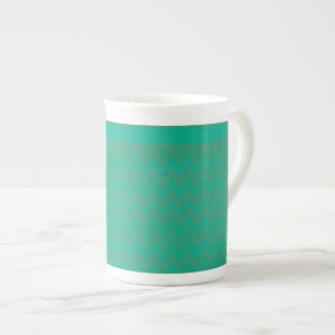 Two-tone Emerald Green Geometric Pattern Bone China Mug