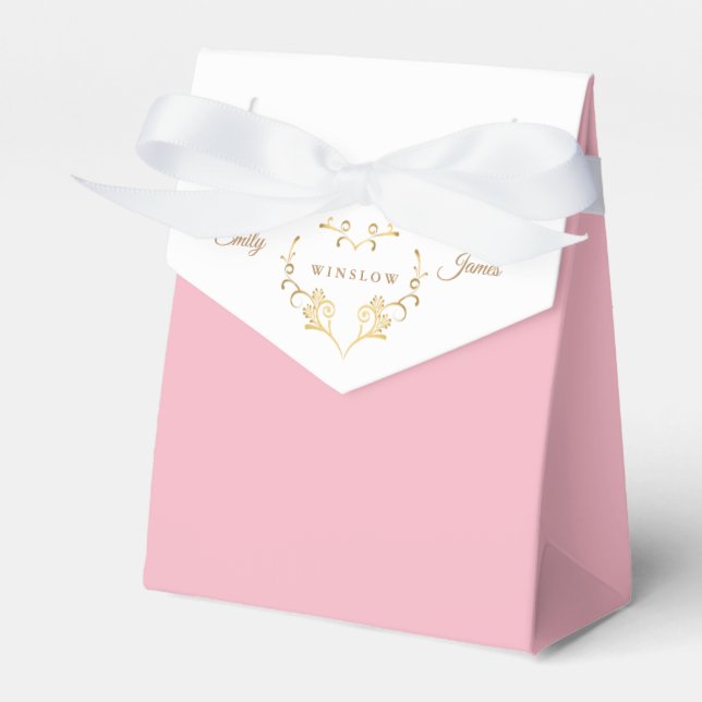Two Tone Favour Box-Fancy Gold Heart Box (Front Side)