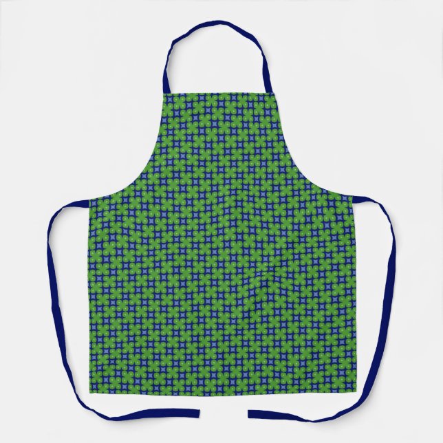 Two-Tone Four Leaf Clovers on Blue Apron (Front)
