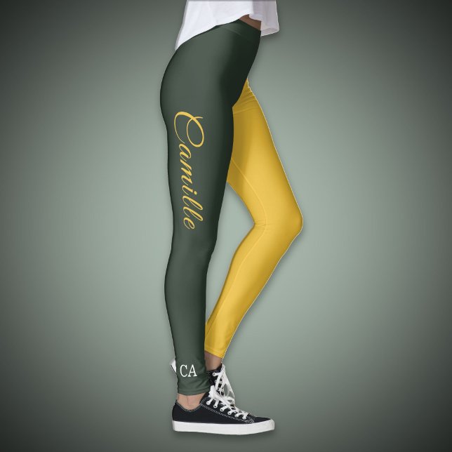 Two Tone Gold & Forest Green Monogram Leggings (Two Tone Gold & Forest Green Monogram Leggings)