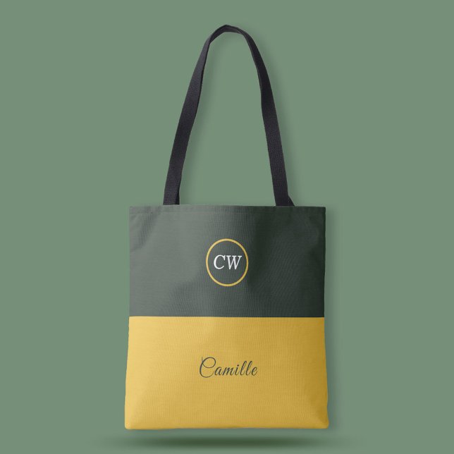 Two Tone Gold & Forest Green Monogram  Tote Bag (Two Tone Gold & Forest Green Monogram Tote Bag)