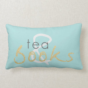 Two Tone Gold Sparkle Tea and Books Pillow