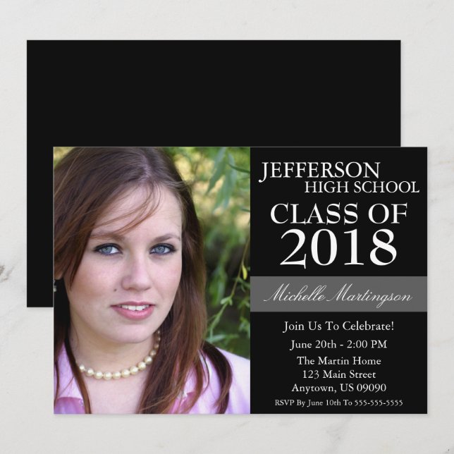 Two-Tone Graduation Invitations (Black) (Front/Back)