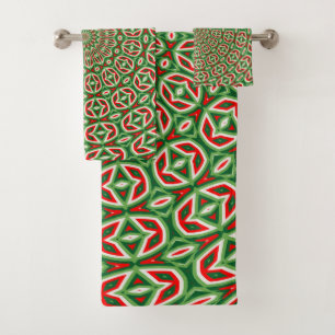 Two Tone Green And Red And White Christmas Mandala Bath Towel Set