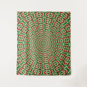 Two Tone Green And Red And White Christmas Mandala Tapestry