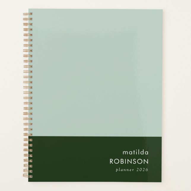 Two Tone Green Modern Minimalist Stylish 2026 Planner (Front)