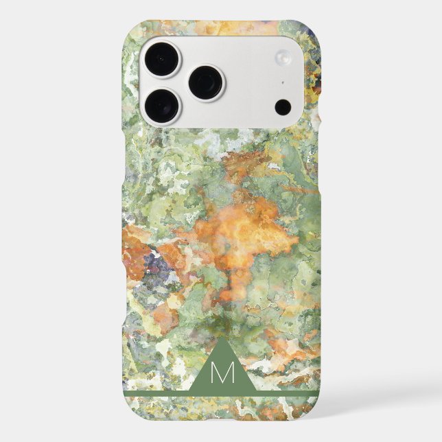 Two-Tone Green Orange Marble Look Monogram Cell (Back)