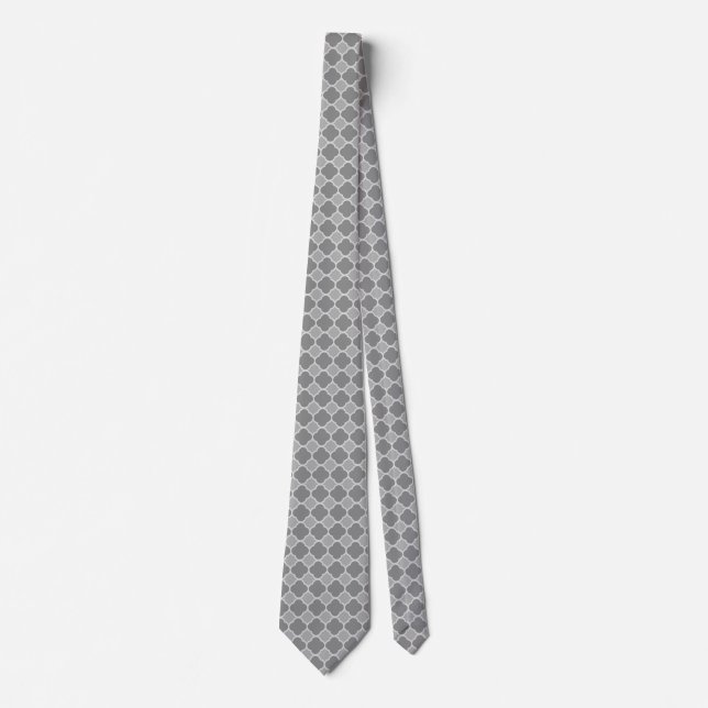 Two Tone Grey Quatrefoil Pattern Neck Tie (Front)
