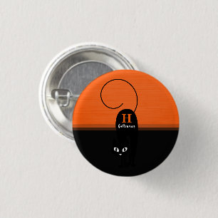 Two Tone Halloween Orange Black Cat 3 Cm Round Badge