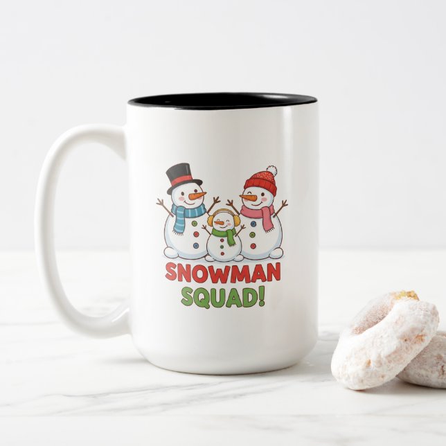 Two-Tone Mug, 15 oz Snowman Family Two-Tone Coffee Mug (With Donut)