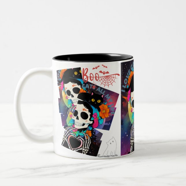 Two-Tone Mug Cup, 325 ml** Skull & Black Cat Hallo (Left)
