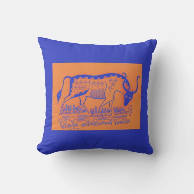 Two-Tone Mycenaean Greek Inspired Bull Pillow (Front)