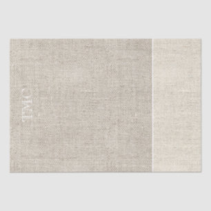 Two tone Neutral Beige Linen Fabric Monogram Tissue Paper