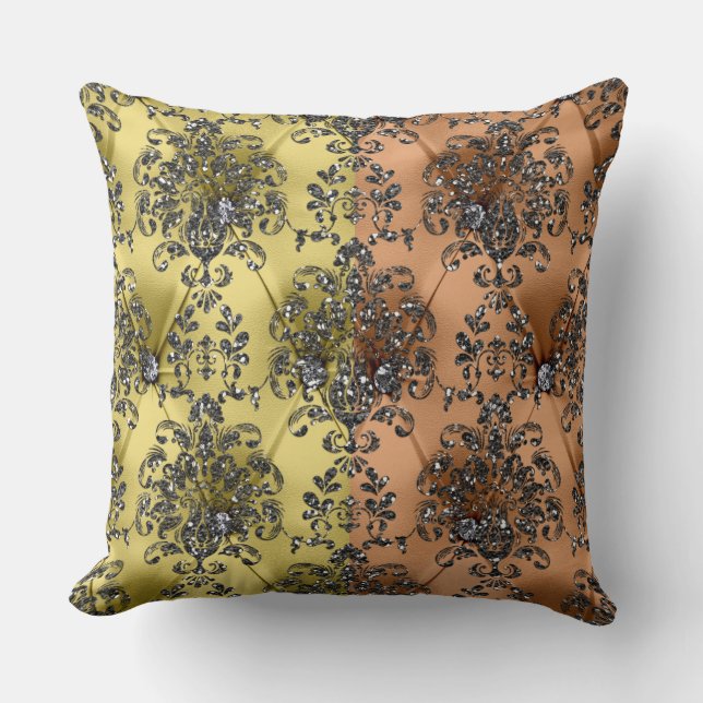 Two-Tone Orange/Gold Satin Glitter Throw Pillow (Front)