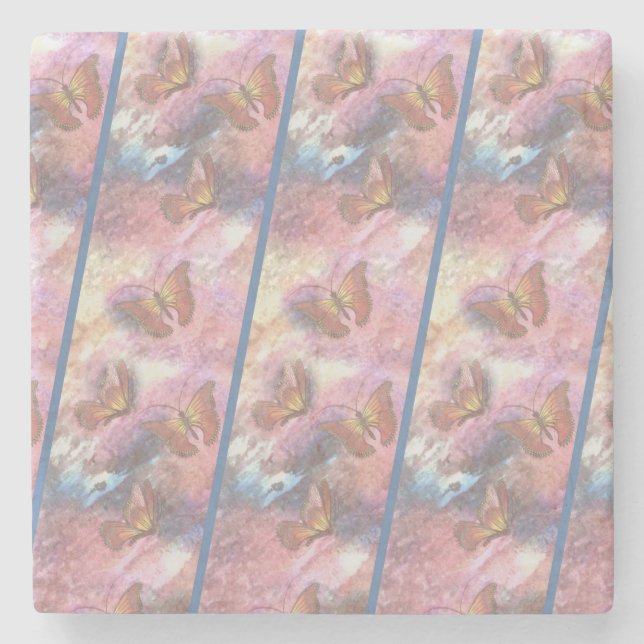 Two-Tone Pastel Monarchs Stone Coaster (Front)