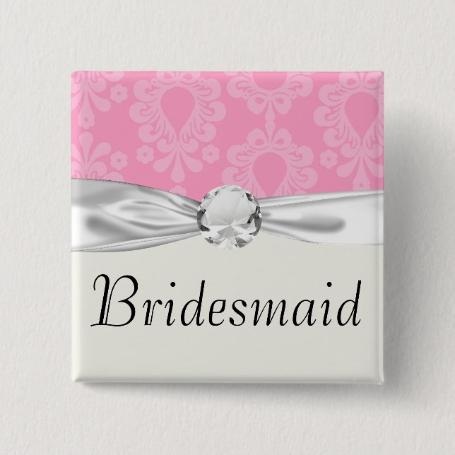 two tone pastel pink floral damask pattern 15 cm square badge (Front)