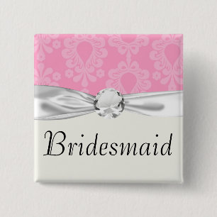 two tone pastel pink floral damask pattern 15 cm square badge