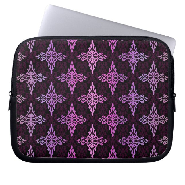 Two Tone Pink and Black Damask Laptop Sleeve (Front)