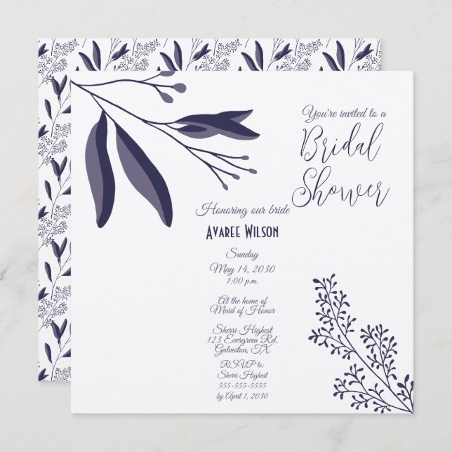 Two Tone Purple Folk Art Floral Shower Invitation (Front/Back)