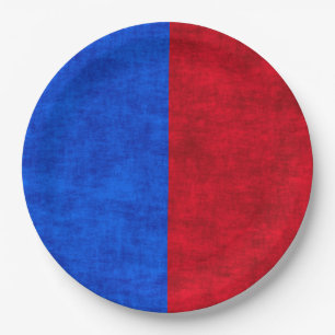 Two Tone Red and Blue Grunge Paper Plate
