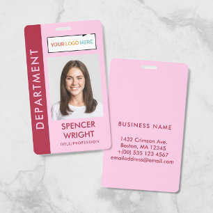Two-Tone Red Pink Department Photo Logo ID Badge