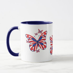 Two Tone Red White and Blue Butterfly Mug