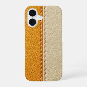 Two-Tone Tan & Cream Stitched Leather Phone Case