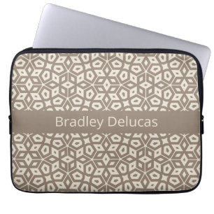 Two-Tone Taupe Cotta Mosaic with Dark Name Stripe Laptop Sleeve