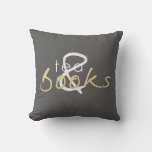 Two Tone Tea and Books Throw Pillow