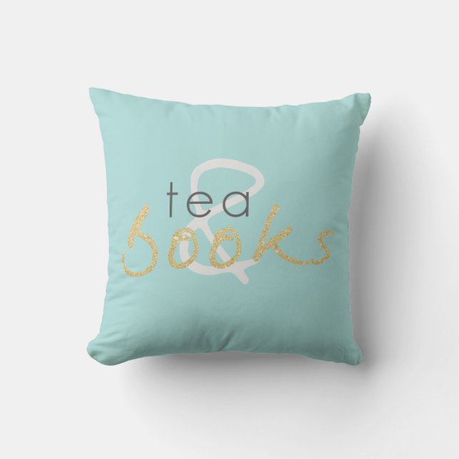 Two Tone Tea and Books Throw Pillow (Front)