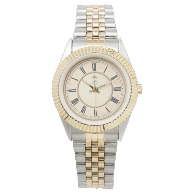 Two-Tone Vintage Clock Face Wrist Watch  (Front)