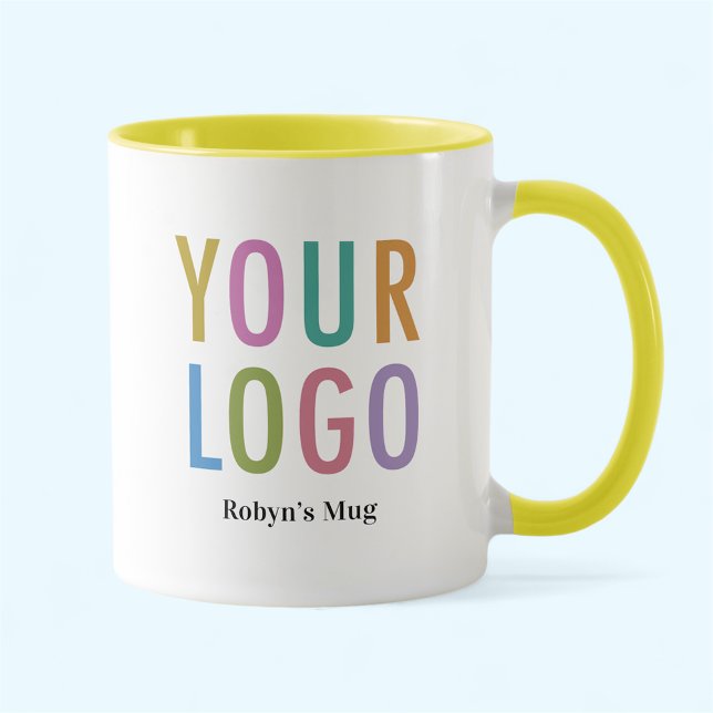 Two Tone Yellow Mug with Name Custom Business Logo (MISOOK 11 oz Yellow Inside Mug with Logo)