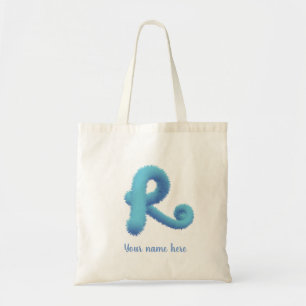 two toned blue velvety R monogram & initial Tote Bag