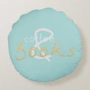 Two Toned Books and Coffee Round Pillow