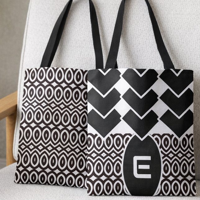 Two Toned Chevron And Teardrop Tote Bag (Chevron chic with your initial. Tote magic. Two sided for extra flair.)
