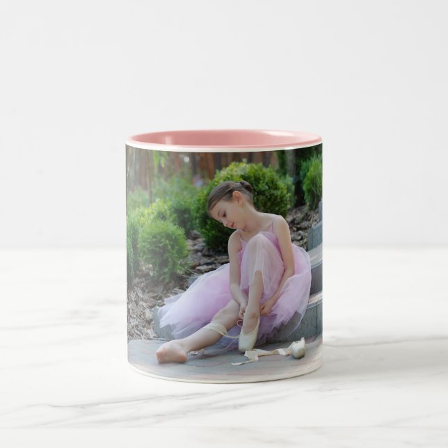 Two toned coffee mug with ballet child in pink. (Center)