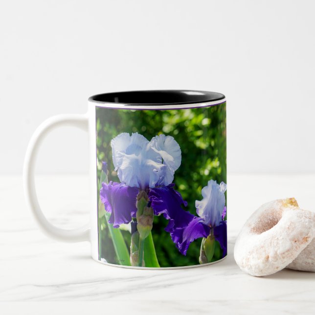 Two-toned Iris Beauties Two-Tone Coffee Mug (With Donut)