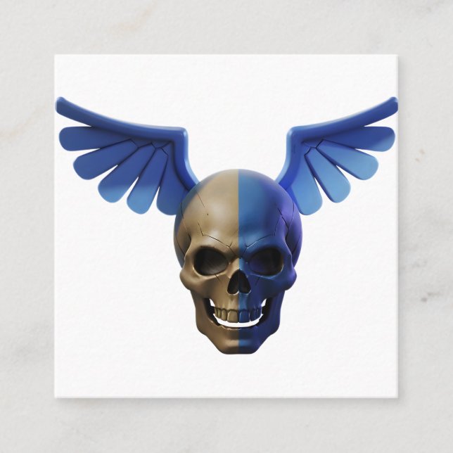 Two-Toned Skull with Blue Stylized Wings Calling Card (Front)
